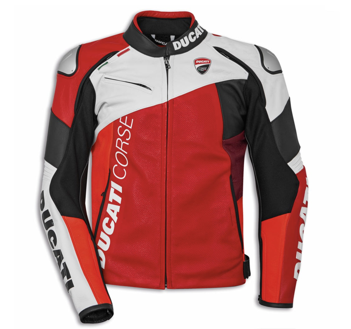 Men&#39;s Corse C6 Leather Jacket - Red/Wht and Black