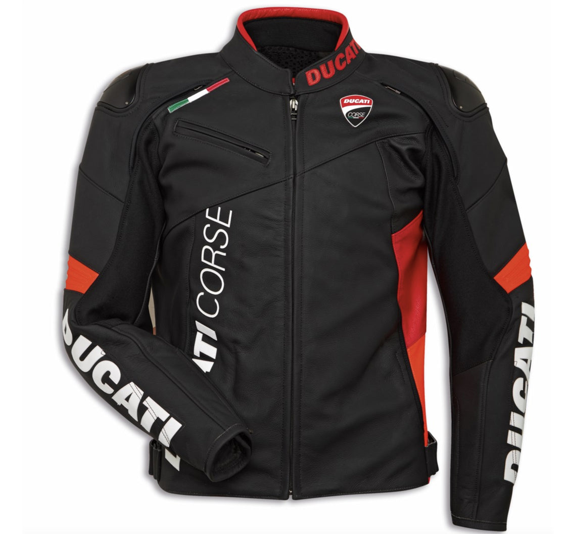 Men&#39;s Corse C6 Leather Jacket - 2 colors  - Black or Red/Wht